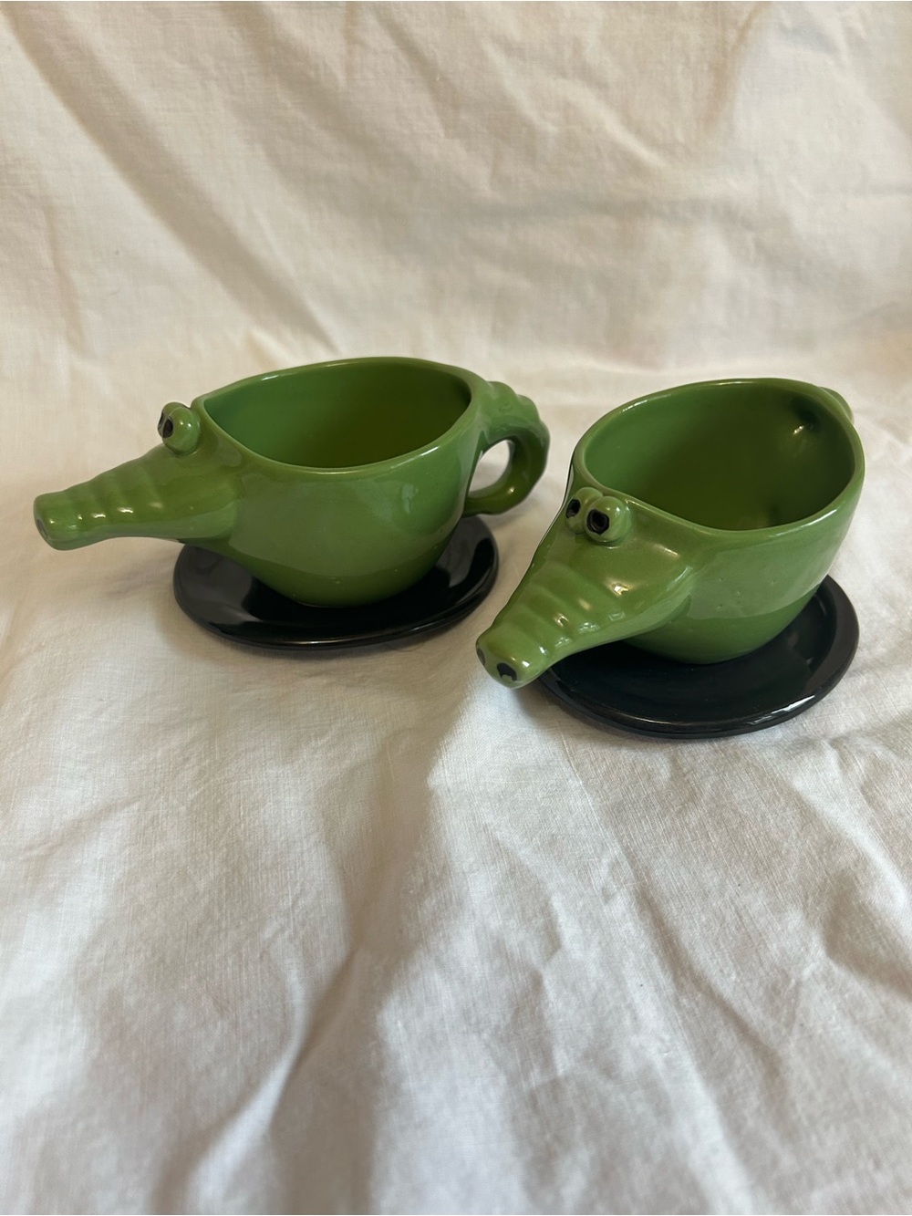 John Groth Studio Green Alligator Ceramic Cup and Saucer - 2 sets
